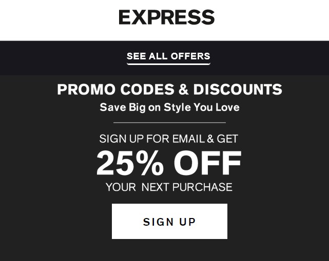 Express 25% Off Next Purchase With Express Email Sign Up