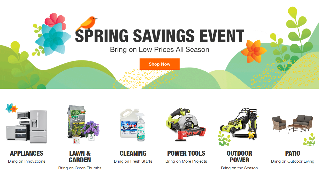 Home Depot : Up to 20% Off Spring Essentials From Select Brands
